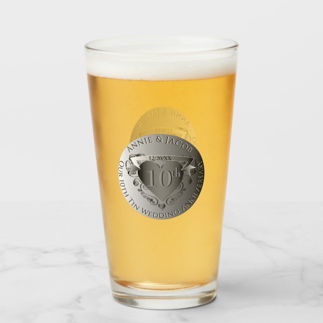 Copo De Pint Imagem do Medalhão DoubleTin do 10º Aniversário do (Frente (Preenchido))