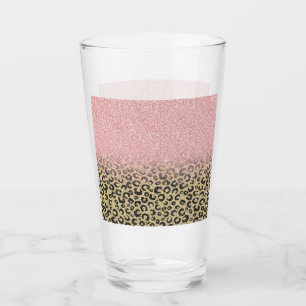Copo De Pint Impressão de Leopardo Preto Glitter Dourado Elega