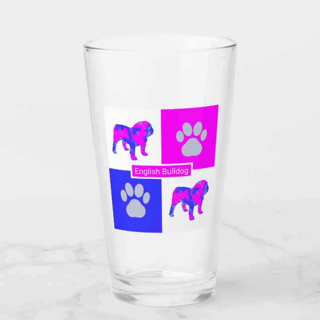 Copo De Pint Inglês Buldogue Silhout Cog & Paw Pink / Azul (Frente)