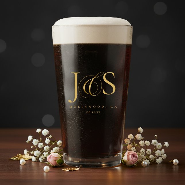 Copo De Pint Iniciais de Casamento Simplesmente Elegantes Doura (Criador carregado)