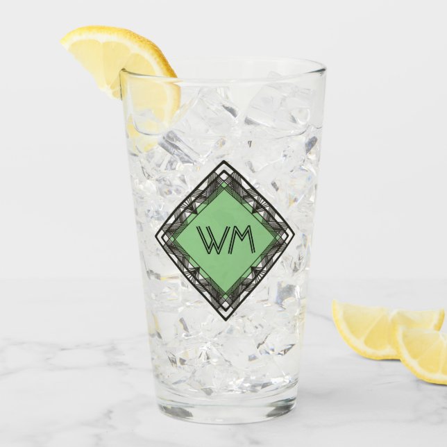 Copo De Pint Iniciais Personalizados Deco de Arte Verde Impress (Gelo frontal)