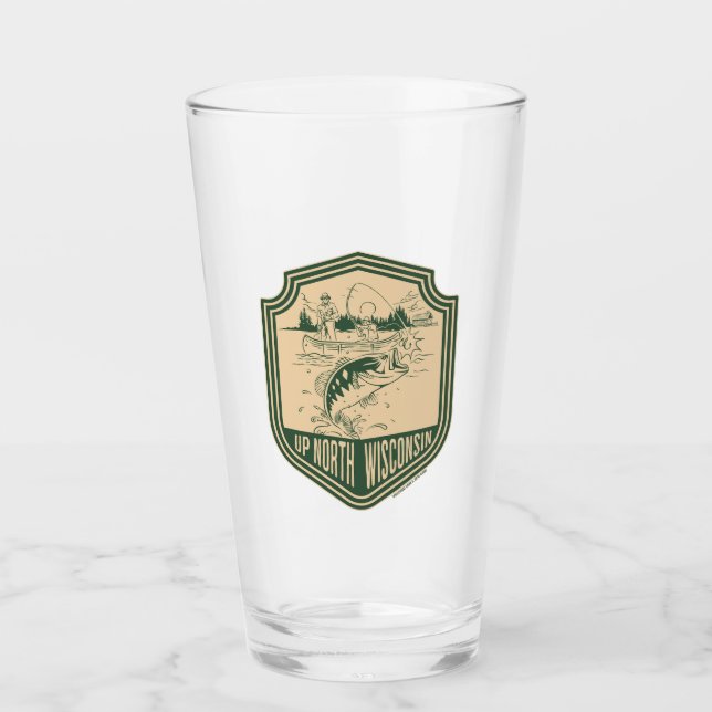Copo De Pint Insígnia de Pesca do Norte de Wisconsin (Frente)
