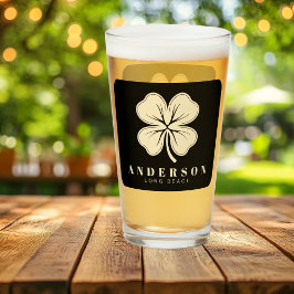 Copo De Pint Irish Lucky Quatro Folha com Nome Black Pint