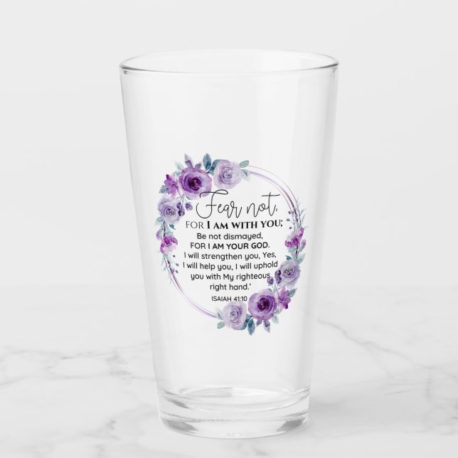 Copo De Pint Isaiah 41:10 Medo não Escritura Floral Roxa (Frente)