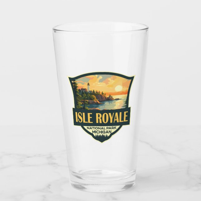 Copo De Pint Isle Royale National Park Ilustration Retro Crachá (Frente)