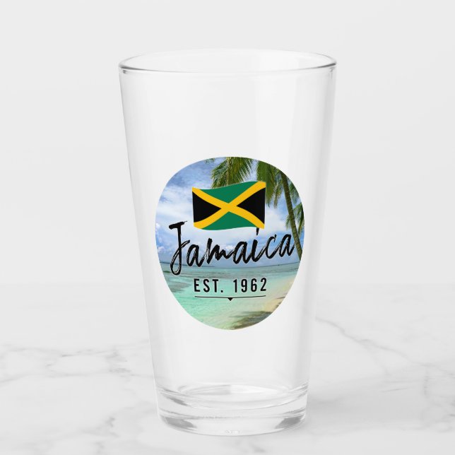 Copo De Pint "Jamaica Est. 1962" Beach With Jamaica Flag Art (Frente)