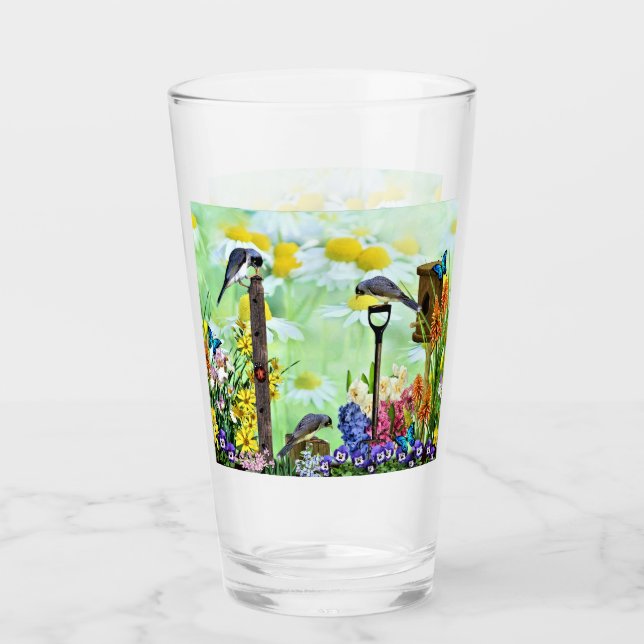 Copo De Pint Jardim de Flores de Birdhouse (Frente)