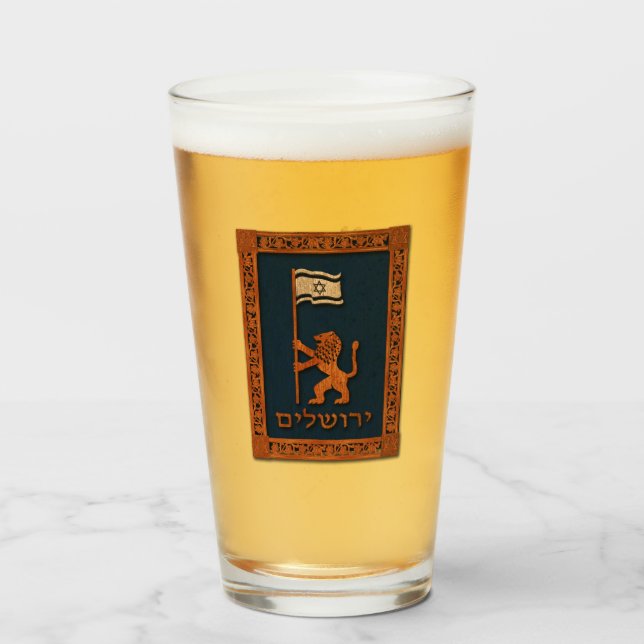 Copo De Pint Jerusalem Day Lion com Bandeira (Frente (Preenchido))