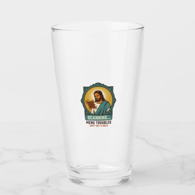 Copo De Pint Jesus Código QR Borroso Não Funciona Menu Humor Té (Frente)