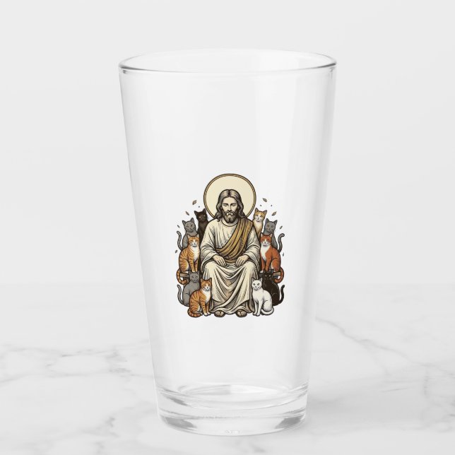 Copo De Pint Jesus e Gatos Vintage (Frente)