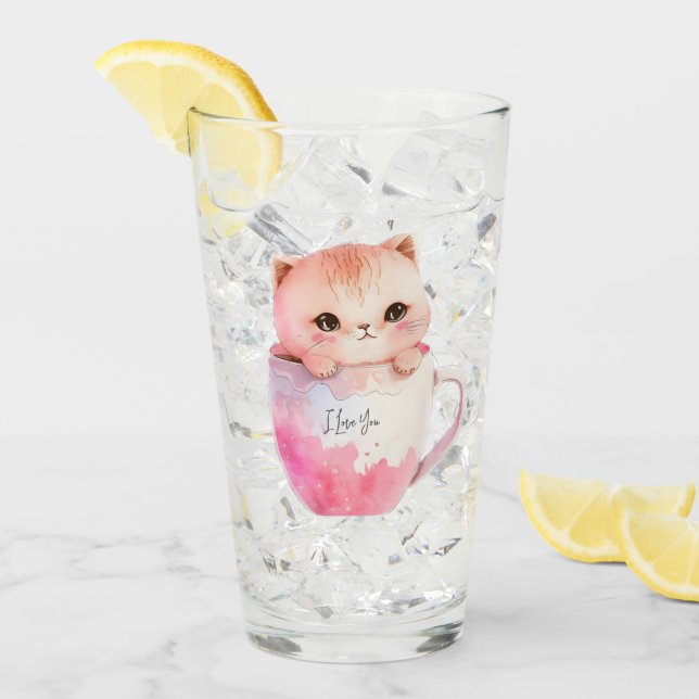 Copo De Pint Kawaii Blushing Pink Chibi Cat (Gelo frontal)