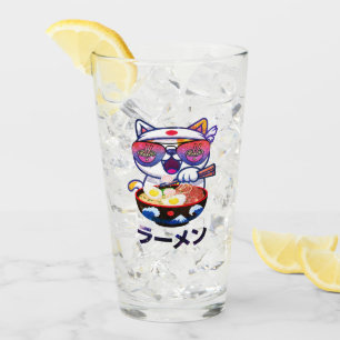 Copo De Pint Kawaii Cat Comendo Ramen Noodles