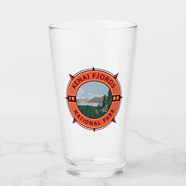 Copo De Pint Kenai Fjords National Park Retro Compass Emblem (Frente)