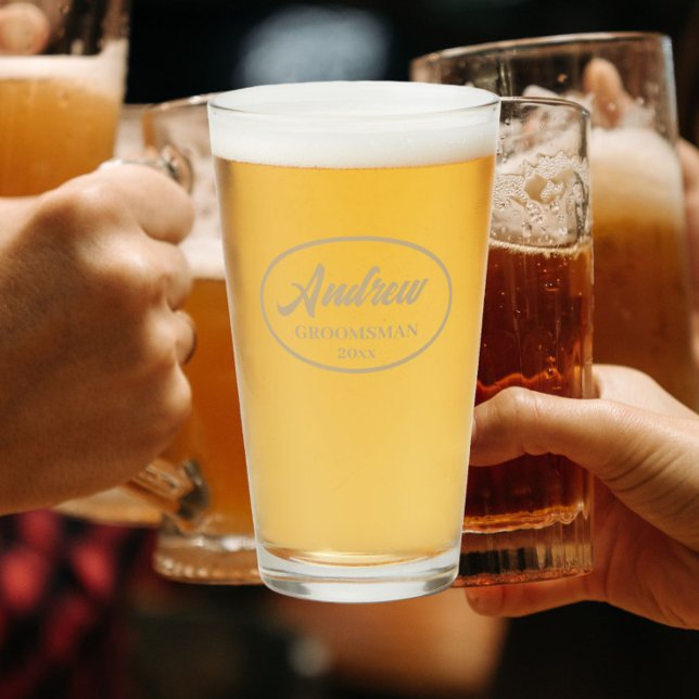 Copo De Pint Khaki Stylized Name Wedding Padrinho de casamento (In Situ)