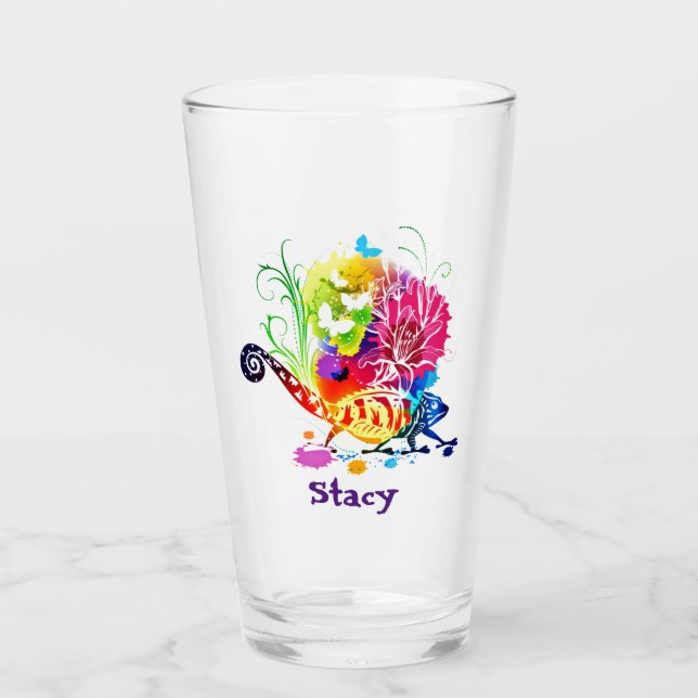 Copo De Pint Lagarto floral colorido (Frente)