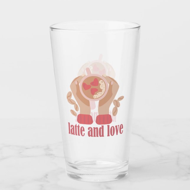 Copo De Pint Latite e xícara de amor, mãos e café (Frente)