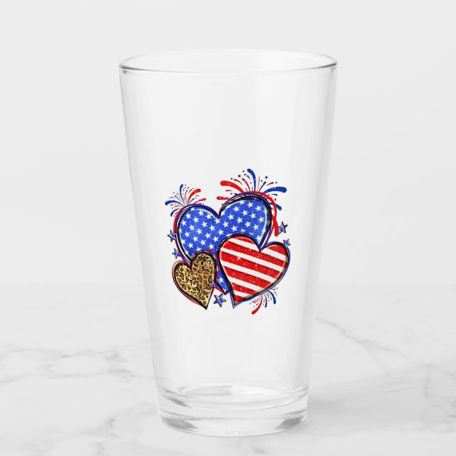 Copo De Pint Leopard American Flag Heart 4 de julho dos EUA (Frente)