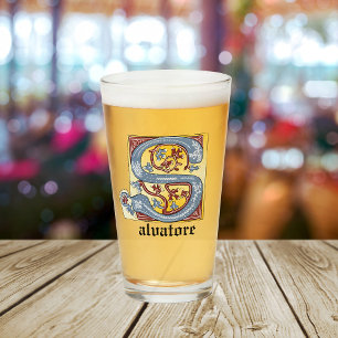 Copo De Pint Letra azul medieval e vermelha acesa S