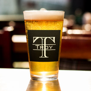 Copo De Pint Letra Bloco Preto Monograma Personalizado