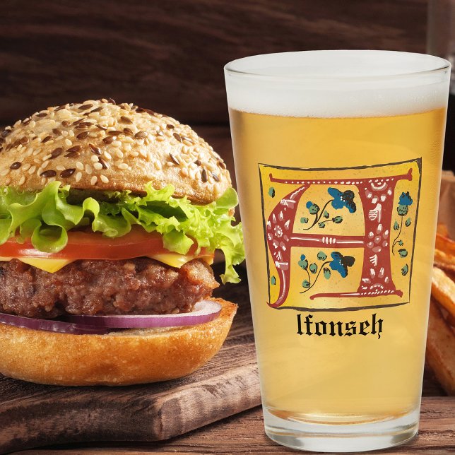 Copo De Pint Letra Floral Iluminada Medieval A Monograma (Criador carregado)