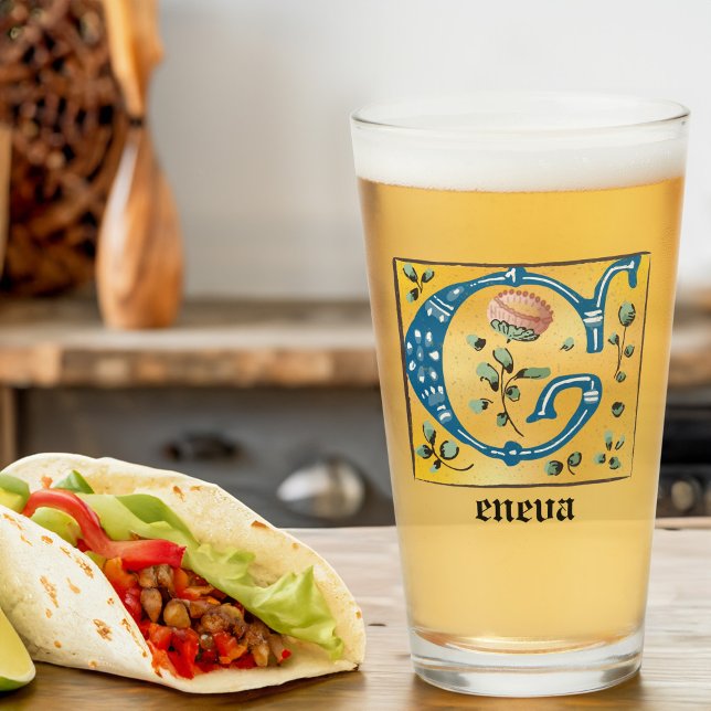 Copo De Pint Letra Floral Iluminada Medieval G Monograma (Criador carregado)