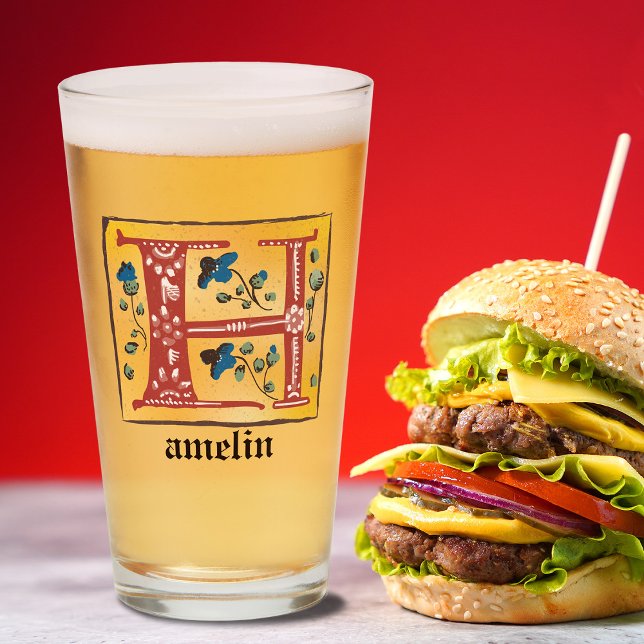 Copo De Pint Letra Floral Iluminada Medieval H Monograma (Criador carregado)