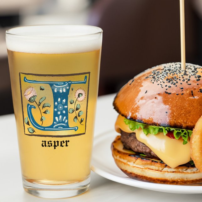 Copo De Pint Letra Floral Iluminada Medieval J Monograma (Criador carregado)