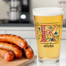 Copo De Pint Letra Floral Iluminada Medieval K Monograma