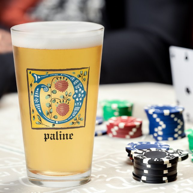 Copo De Pint Letra Floral Iluminada Medieval O Monograma (Criador carregado)