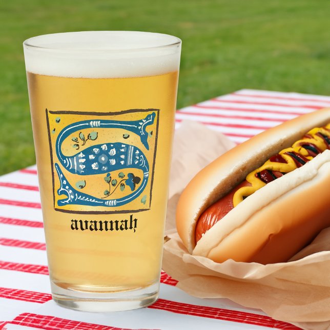 Copo De Pint Letra Floral Iluminada Medieval S Monograma (Criador carregado)