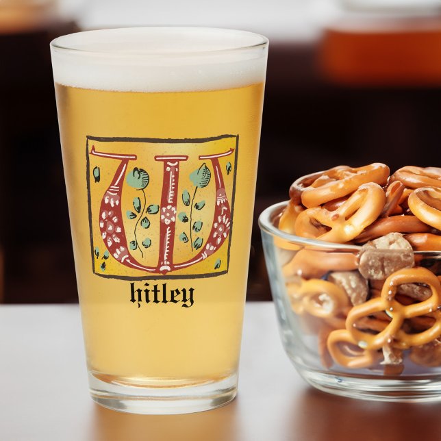 Copo De Pint Letra Floral Iluminada Medieval W Monograma (Criador carregado)