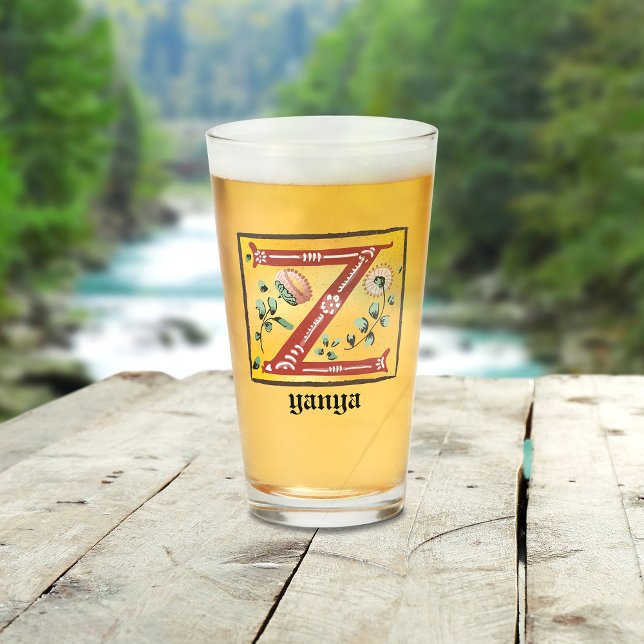 Copo De Pint Letra Floral Iluminada Medieval Z Monograma (Criador carregado)