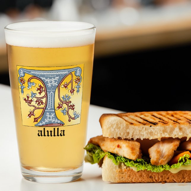 Copo De Pint Letra Iluminada Azul e Vermelha Medieval T (Criador carregado)