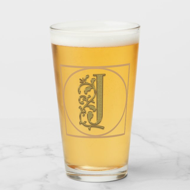 Copo De Pint LETRA J MONOGRAM Belo Casamento Novo Presente Domé (Frente (Preenchido))