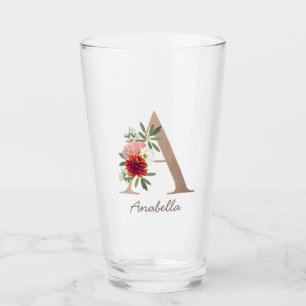 Copo De Pint Letra monográfica personalizada de buquê floral 