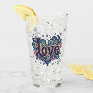 Copo De Pint Letra Psychedelic Boho Love com Destaque Floral
