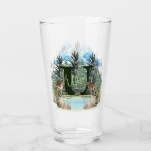 Copo De Pint Letra U Personalizada de Cervo em Aquarela Monogra