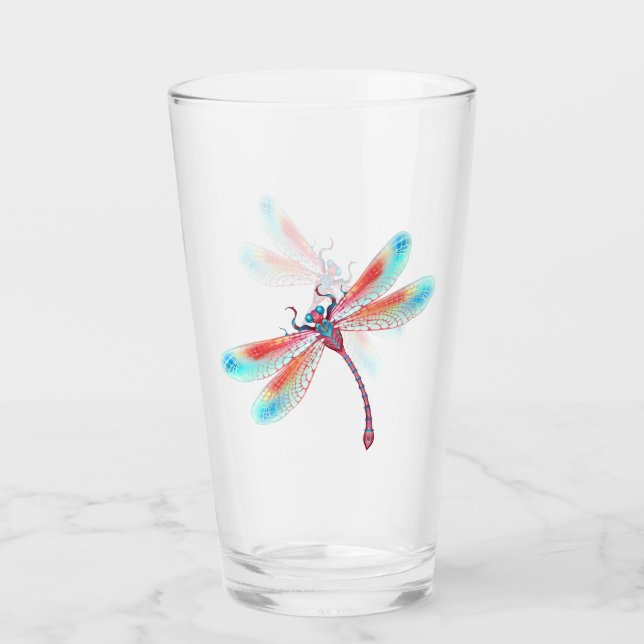 Copo De Pint libélula vermelha sobre fundo de aquarela (Frente)