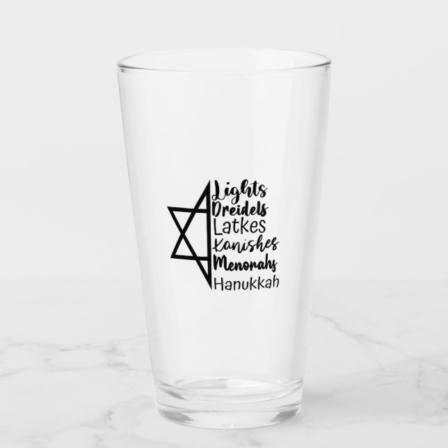 Copo De Pint Light Dreidel Latke Kanish Menorah Hanukkah (Frente)
