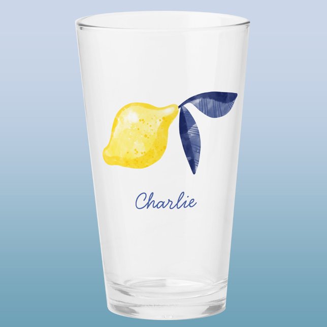 Copo De Pint Limão Personalizado (Lemon watercolor personalized custom name glass tumbler)