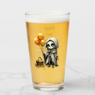 Copo De Pint Linda Menina Esqueleto com Balões de Abóbora