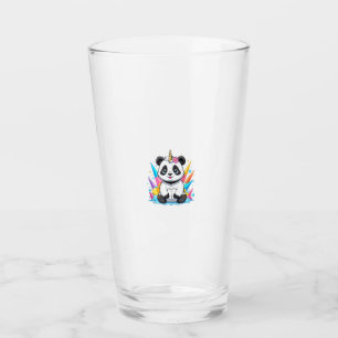 Copo De Pint Lindo Panda Montando Camiseta Unicórnio Arco-Íris