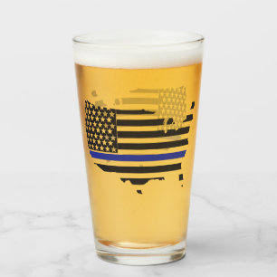 Copo De Pint Linha Azul Fina de Apoio Policial, Bandeira dos EU