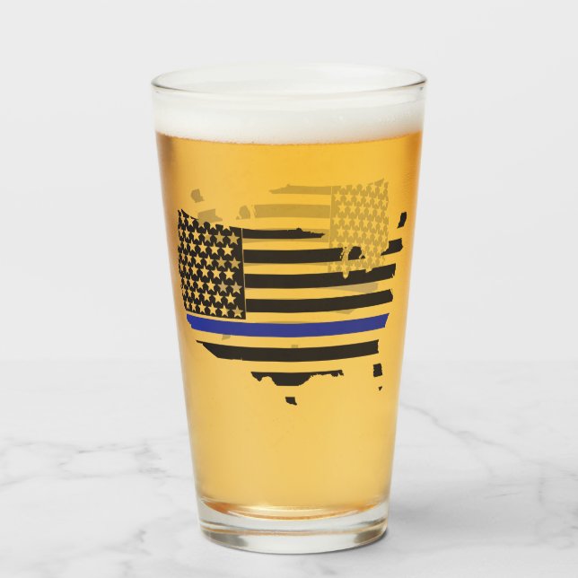 Copo De Pint Linha Azul Fina de Apoio Policial, Bandeira dos EU (Frente (Preenchido))