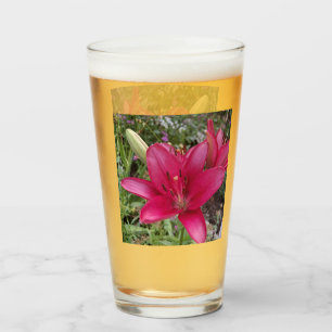 Copo De Pint Lírio de Vidro Rosa Vibrante