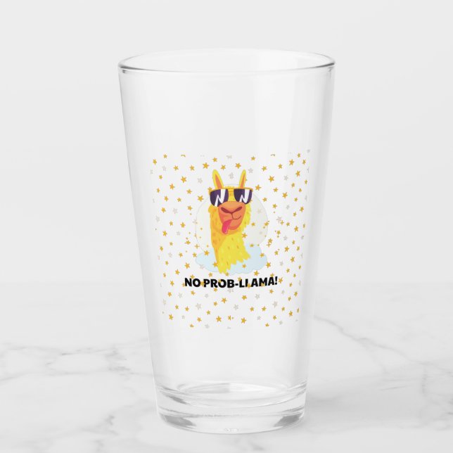Copo De Pint Llama Engraçado Fofo Sem Problemas com Estrelas (Frente)