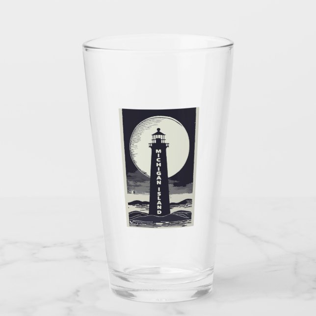 Copo De Pint Lua de Farol da Ilha de Michigan (Frente)