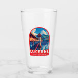 Copo De Pint Lucerne Suiça Art Vintage<br><div class="desc">Viagem de vetor retrovetor de luzerna. Lucerna,  uma cidade compacta de Suiça conhecida por sua arquitetura medieval preservada,  fica no meio de montanhas com capas de neve no lago Lucerne.</div>