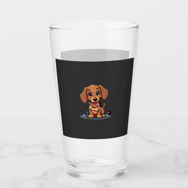 Copo De Pint Luzes de Dachshund de Natal (1) (Frente)