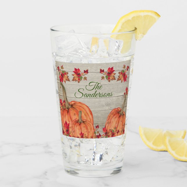 Copo De Pint Madeira russa Outono Laranja Pumpkins Cai Folhas (Gelo traseiro)